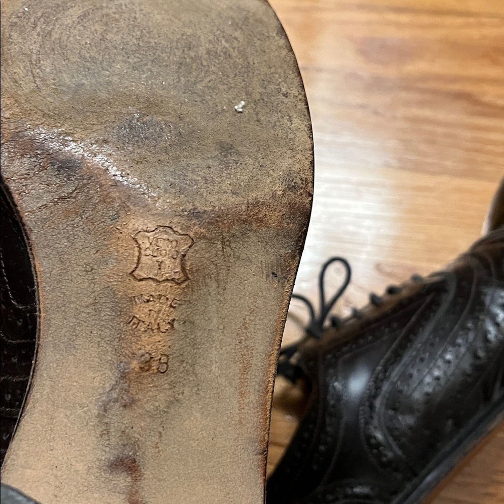 Black and cordovan Lace-Up Oxford leather Shoes- made in Italy -size 38 - Picture 3 of 5
